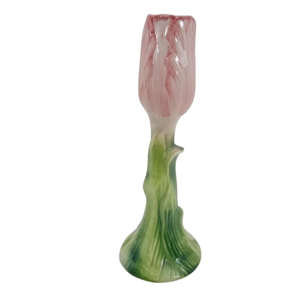 Vintage Ancora Tulip Bud Vase Made in Italy Pink Green Excellent Hand Painted